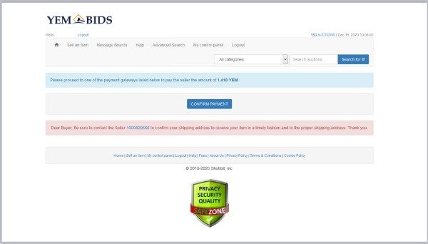 YEM Bids Payment Confirmation